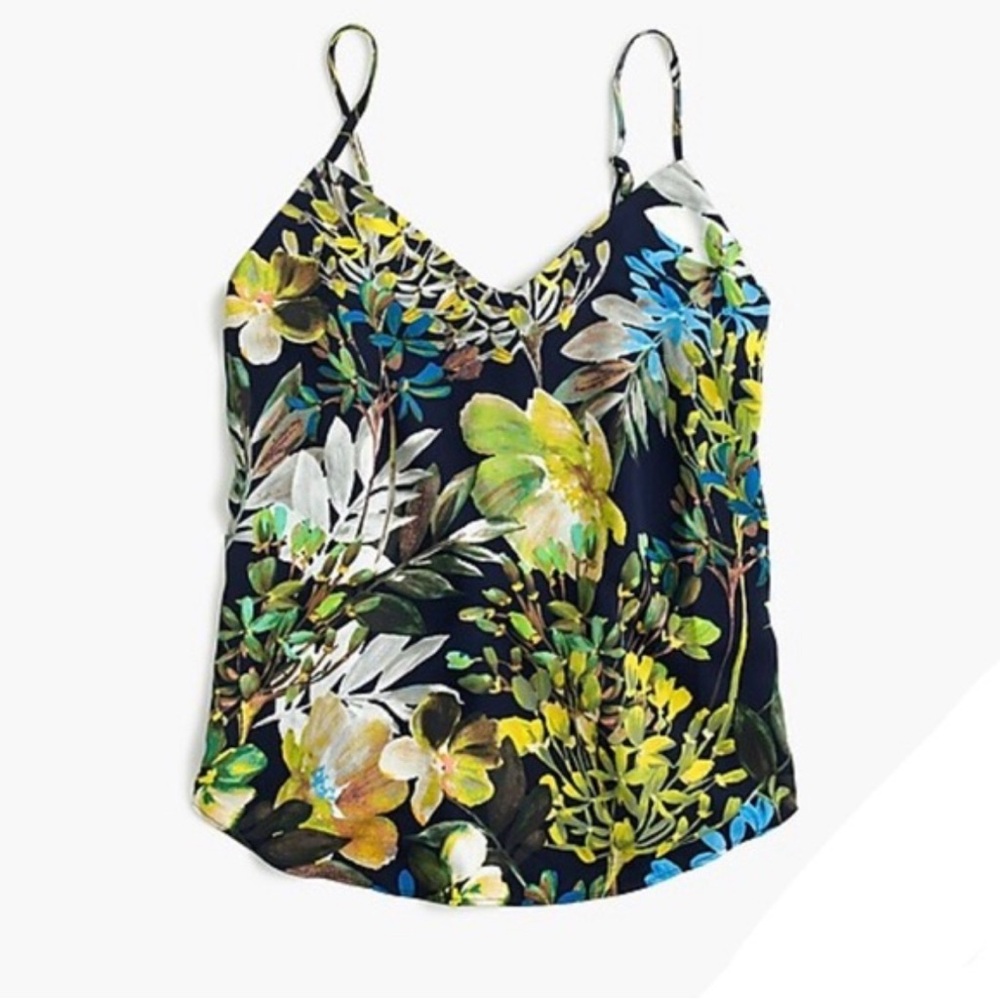 J. Crew V-Neck Watercolor Floral Tropical Print Camisole - Navy and Green